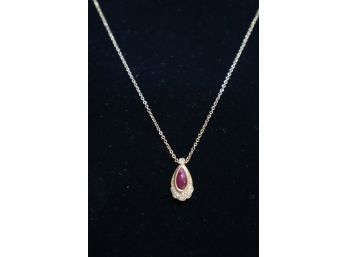 14K Yellow Gold With Diamonds And Red Stone Pendant On 14K Gold Chain Signed Grosse Germany