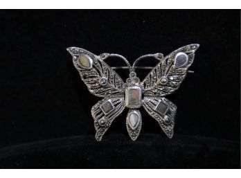 925 Sterling Silver With Abalone And Marcasites Butterfly Pin