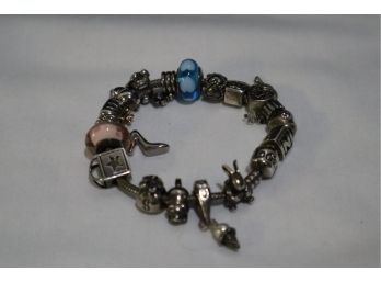 925 Sterling Silver Pandora Bracelet With 18 Charms Some Pandora, Chamilia And Others