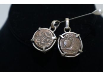 Vintage Coin Pendants (2) With 925 Sterling Silver Settings
