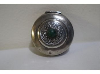 925 Sterling Silver With Green Stone Pill Box Israel