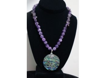 925 Sterling Silver With Abalone And Purple Stones Necklace Indonesia