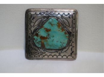 Sterling Silver With Turquoise Belt Buckle Signed 'DD'