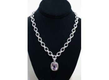 925 Sterling Silver With Purple Stone Pendant And Chain China Toggle Clasp Removeable Pendant