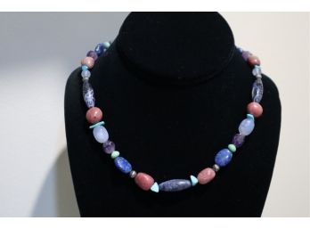 Sterling Silver With Multi Colored Blue, Pink And Green Stones Magnetic Clasp Necklace Carolyn Pollack Relios