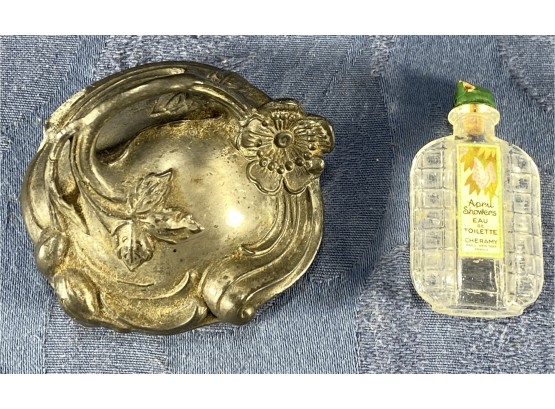Antique Metal Lid & Perfume Sample Glass Bottle