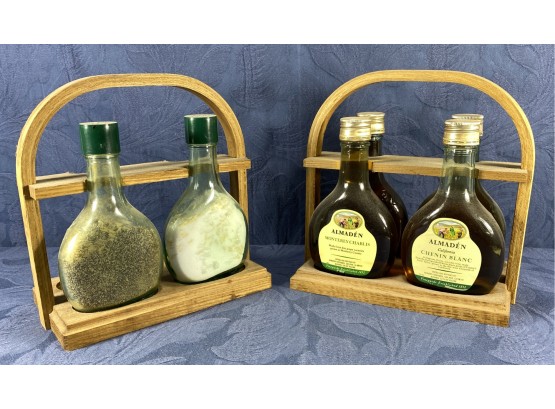 Vintage Almaden Display Bottles In Wooden Holder - Salt & Pepper
