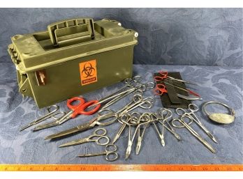 Handy Carry Box Full Of Tools - Scissors, Clamps, Tweezers, Pliers & More