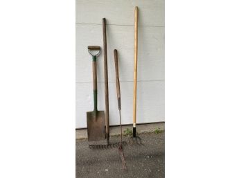 Garden Tools -  Shovel, Metal Rake, Rusty Weed Cutter, Cultivator Fork