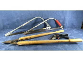 Garden Tools - Bow Saw Pair, Long Handle Clipper And Hand Clipper