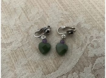Faceted Jade And Amethyst Colored Heart Earrings - Lot #19