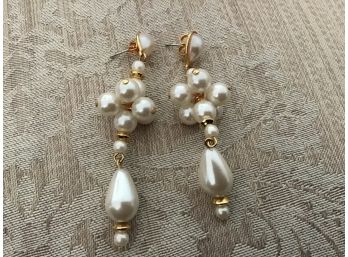 Faux Pearl And Gold Tone Earrings - Lot #23