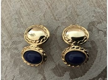 Gold Tone And Blue Earrings - Lot #27