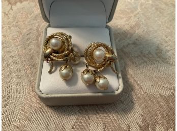 Gold Tone And Faux Pearl  Earrings - Lot #26