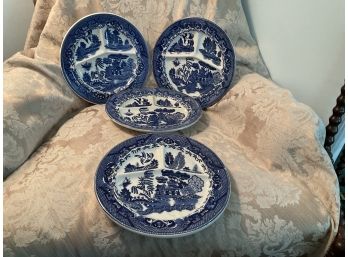 Four Vintage Blue Willow Three Sectioned Dinner Plates