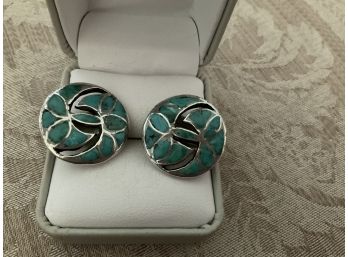 Sterling Silver And Turquoise Earrings - Lot #10
