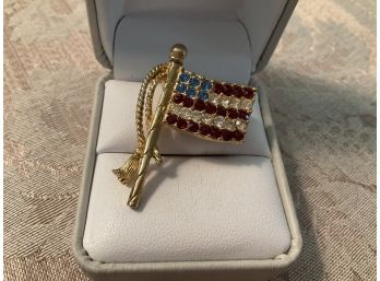 Red, White, And Blue Faceted Rhinestone American Flag Pin - Lot #27