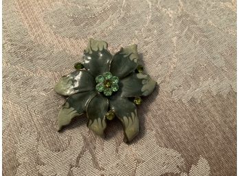 Faux Enamel And Green Rhinestone Floral Pin - Lot #5