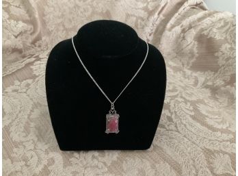 Sterling Silver Necklace With Rose Colored Center Drop