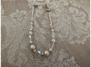 Vendome Clear Crystal, Faux Pearl, And Gold Tone Bead Necklace - Lot #11