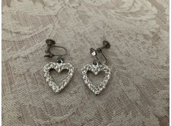 Vintage Clear Rhinestone Heart Shaped Earrings - Lot #9