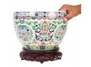 Enameled  Chinese Famille Verte Scrollwork Decorative Porcelain Jardiniere 1 Of 2