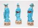 3 Ancient Chinese Elder Sculptures With Headdresses