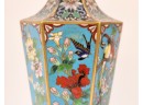 Chinese Vintage Mounted Cloisonne Panel Hexagon Vases With Gold Trim Set Of 2