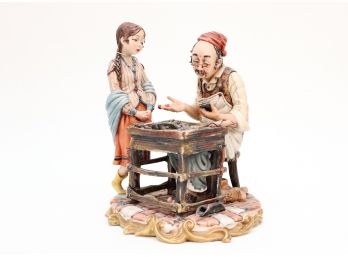 Capodimonte Rare Fine Porcelain Cobbler Shoemaker And The Shoeless Girl