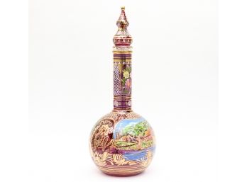 Giant Egyptian Hand Blown And Hand Painted Decorative Glass Decanter Bottle 27'H