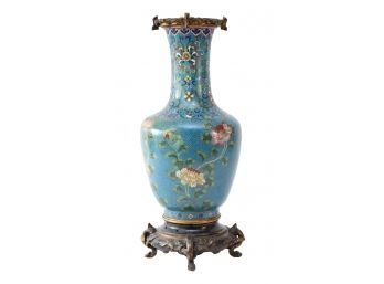 Chinese Floral And Meander Cloisonne Turquoise Mounted Vase With Ormolu