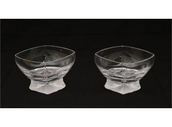 Pair Of Portieux France Clear And Frosted Crinkled Votives