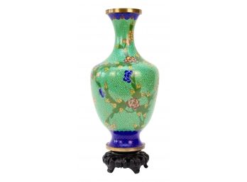 Chinese Enameled Metal With Brass Trim Mounted Vase