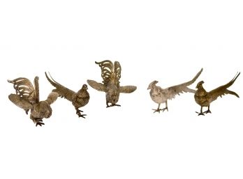 Collection Of 5 Brass Pheasants And Other Fauna Sculptures