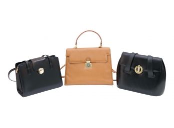 Trio Of Leather And Gold Tone Classic Tailored Handbags