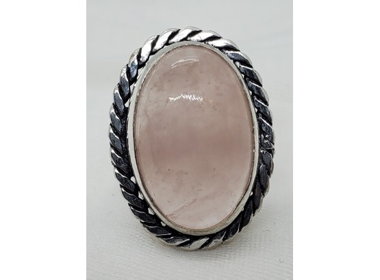 Size 7 Sterling Silver PlAted Ring With A Lovely Rose Quartz ~ 1' X 3/4'