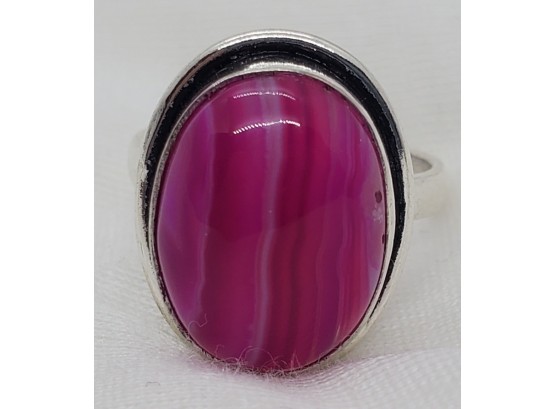 Size 7 Sterling Silver Plated Pink Lace Onyx Ring ~ 5/8' X 1/2'