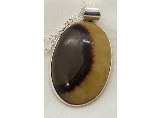 18' Silver Plated Necklace With Septarian Gemstone ~ 1 1/4' X 3/4'
