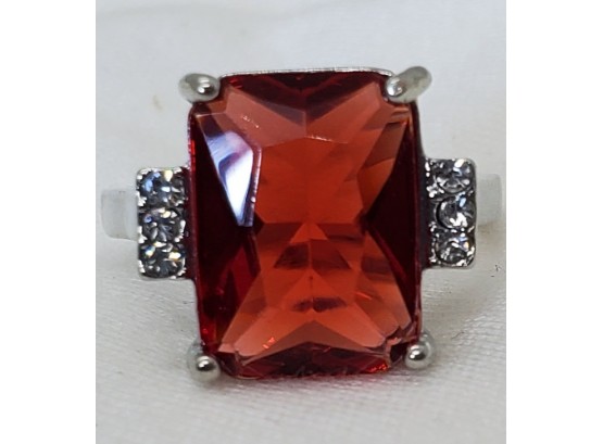 Size 8 Beautiful Silver Plated Faux Ruby Ring