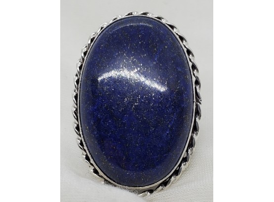 Size 9 Sterling Silver Plated Lapis Lazuli Ring ~ 1 3/8' X 7/8'