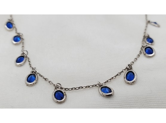 18' Sterling Silver Necklace With 13 Lovely Blue Topaz Gemstones ~ 3.49 Grams