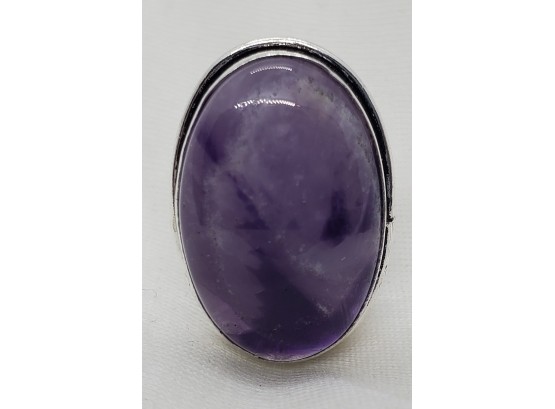 Large Size 6 Sterling Silver Plated Natural Amethyst Ring ~ 1' X 5/8' ~ 7.59 Grams