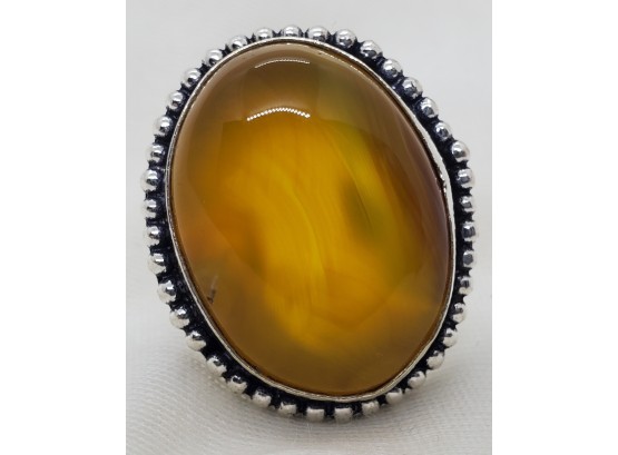 Size 8 Sterling Silver Plated Cabochon Natural Yellow Tourmaline ~ 1' X 5/8'