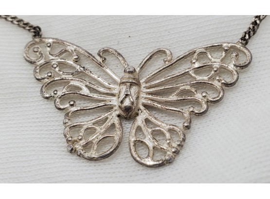 16' Sterling Silver Reticulated 1 1/8' Detailed Butterfly Necklace  - 3.32 Grams