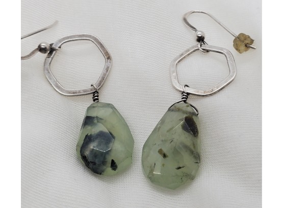 2' Long Sterling Silver Earrings With Large 7/8' X 1/2' Jade Stones