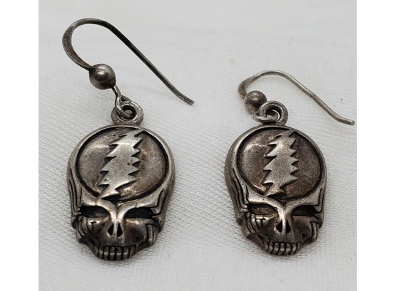 Pair Of Solid Sterling Silver SKULL Earrings ~ 5/8' X 7/16' ~ 5.85 Grams