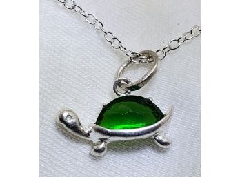 Very Cute Sterling Silver Turtle Pendant On A 18' Sterling Plated Chain ~ 3.29