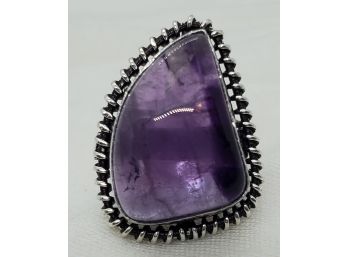 Size 8 Silver Plated Gorgeous Natural Amethyst Gemstone ~ 1' X 3/4'