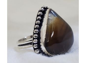 Size 6 Silver Plated Large Teardrop Quartz Ring