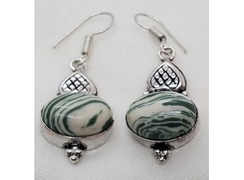 Beautiful Silver Plated Earrings With Green & White Stones